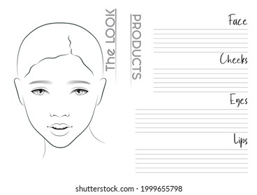Makeup Artist Face Chart Blank Template. Vector Illustration