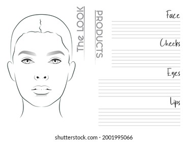Makeup Artist Face Chart Blank Template. Vector Illustration
