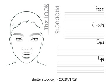 Makeup Artist Face Chart Blank Template. Vector Illustration