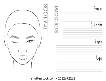 Makeup Artist Face Chart Blank Template. Vector Illustration