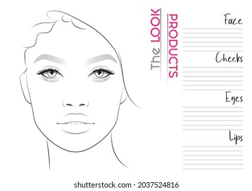 Makeup Artist Face Chart Blank Template. Vector Illustration