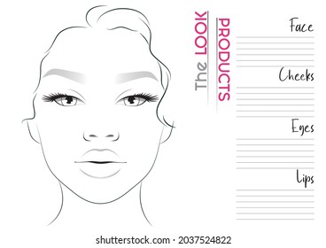 Makeup Artist Face Chart Blank Template. Vector Illustration