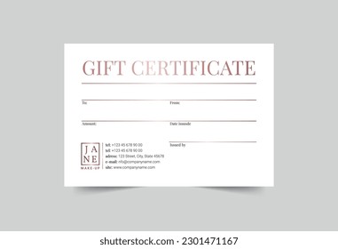 Makeup Artist gift certificate template. A clean, modern, and high-quality design gift certificate vector design. Editable and customize template gift certificate
 svg