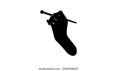 Makeup artist hand with brush, black isolated silhouette