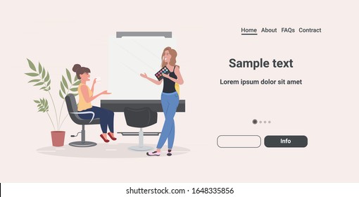 artista maquillador con la paleta de la sombra moderno salón de belleza con espejo para sillas y muebles espacio horizontal copia ilustración vectorial