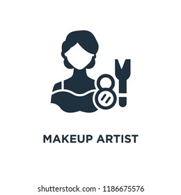 Makeup artist icon. Black filled vector illustration. Makeup artist symbol on white background. Can be used in web and mobile.