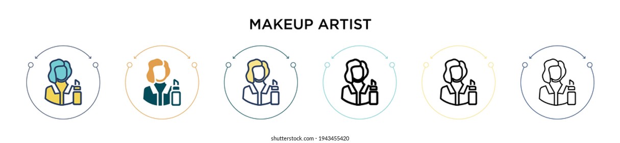 Makeup artist icon in filled, thin line, outline and stroke style. Vector illustration of two colored and black makeup artist vector icons designs can be used for mobile, ui, web