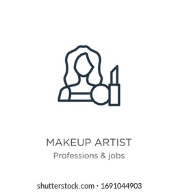 Icono de artista de maquillaje. Icono de diseño lineal delgado sobre fondo blanco de profesiones y colección de trabajos. Signo vectorial de línea, símbolo para web y móvil