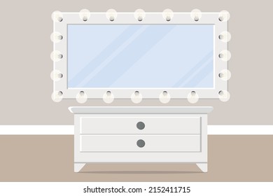 Makeup Artist Mirror With Table And Cabinet In The Beauty Room