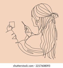 Makeup Artist one line illustration. Minimalist Face Beauty Logo.Vector drawing.Professional makeup.