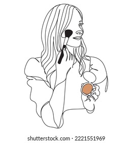 Makeup Artist one line illustration. Minimalist Face Beauty Logo.Vector drawing.Professional makeup.
