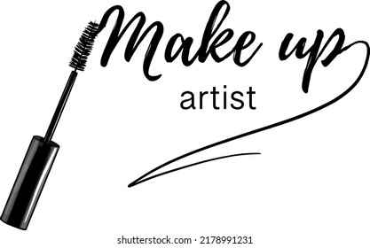 Makeup artist. Vector handwritten quote. Modern brush calligraphy. Motivation and inspiration quotes for beauty blogs, makeup artists. Beautiful eyelashes. Close eyes. Eyelash vector.