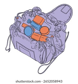 Makeup Bag with makeup supplies. Hand drawn colorful digital illustration. Sticker for printing. High resolution. Vector EPS10 and IPG