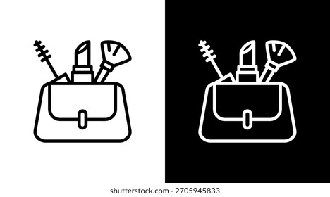 Diseño de conjunto de iconos blancos de bolsa de maquillaje