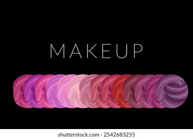 Makeup Banner Illustration with Bright Color Swatches and Black Background