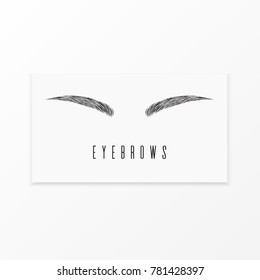 Makeup. Beautiful hand drawing eyebrows for the logo of the master on the eyebrows. Business card template.