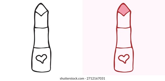 Ilustración de concepto de maquillaje y belleza con un doodle de lápiz labial dibujado a mano. Perfecto para el empaquetado cosmético, blogs de la moda, diseños del concepto del amor