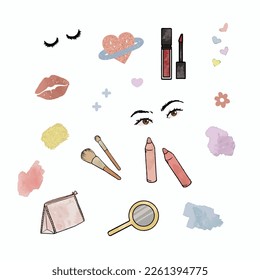Makeup beauty cute sticker illustration for social media content, banner online shops 
