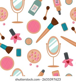 Makeup and Beauty Items Pattern. Design for teakanis, textiles, wallpapers, packaging	