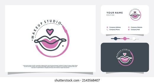Make-Beauty-Logo-Design mit Lippen-Konzept Premium Vector
