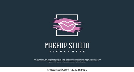 Makeup beauty logo design with lips concept Premium Vector