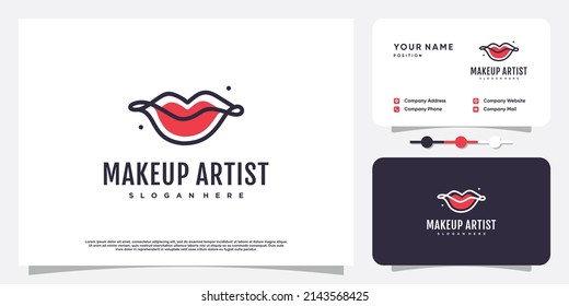 Makeup beauty logo design with lips concept Premium Vector