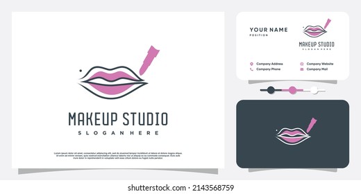 Diseño de logotipo de belleza de maquillaje con concepto de labios Premium Vector