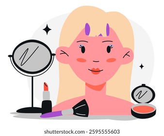 Makeup and Beauty Routine Scene with Cosmetics.