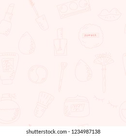 Makeup beauty seamless pattern with hand drawn vector illustrations.