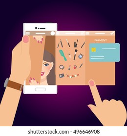 make-up beauty woman mobile shopping e-commerce smart phone transaction payment technology