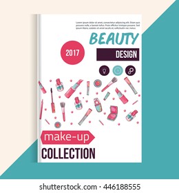 Makeup brochure design with accessories Hand drawn banners beauty items.