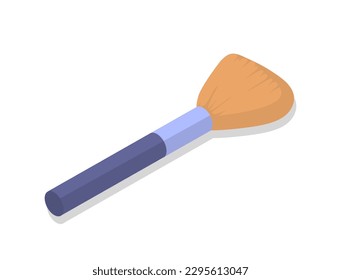 Makeup brush concept. Equipment for beauty salon, application of cosmetics. Aesthetics and elegance. Marketing and advertising poster or banner. Cartoon isometric vector illustration