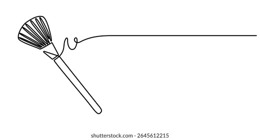 pincel de maquiagem contínuo um desenho de linha, pincéis de maquiagem profissional uma linha colorido desenho contínuo. Ferramentas de maquiagem e beleza ilustração contínua de uma linha. Ilustração linear de vetor.