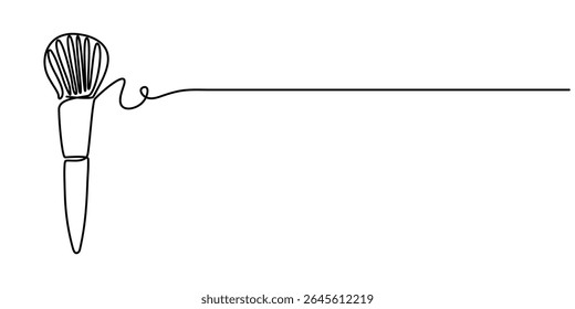 pincel de maquiagem contínuo um desenho de linha, pincéis de maquiagem profissional uma linha colorido desenho contínuo. Ferramentas de maquiagem e beleza ilustração contínua de uma linha. Ilustração linear de vetor.