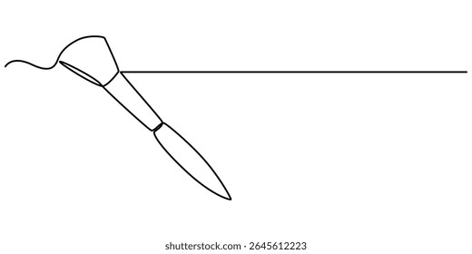 makeup brush continuous one line drawing, Professional makeup brushes one line colored continuous drawing. Makeup and beauty tools continuous one line illustration. Vector linear illustration.