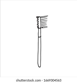 Makeup brush for eyelashes and eyelashes isolated on white background. HAnd drawn simple vector illustration in cartoon doodle style. Element for poster, decoration, advertisement, beauty equipment
