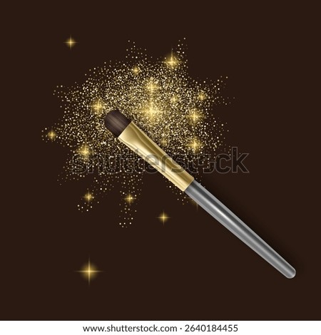 Makeup Brush with Golden Glitter on Dark Background