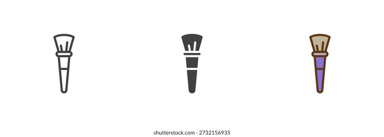 Makeup brush icon set in line, solid and filled outline colorful style. Makeup brush icon vector sign and symbol for cosmetics, beauty tools and artists.