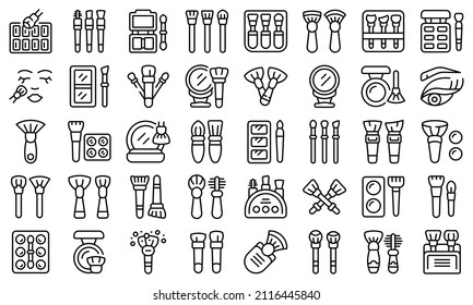 Makeup brush icons set outline vector. Cosmetic makeup. Beauty kit