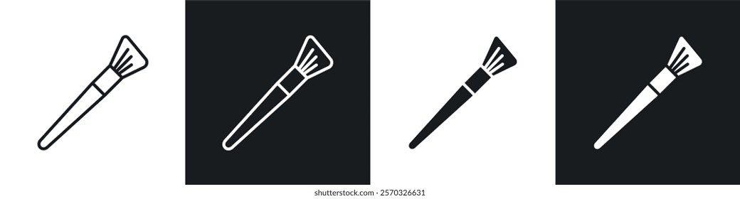 Makeup brush icons vectors set in black. line and flat versions