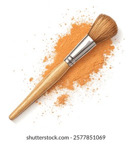 Makeup brush with orange powder isolated on a  white background. Vector illustration.