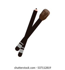 makeup brush and pencil  icon over white background. vector illustration