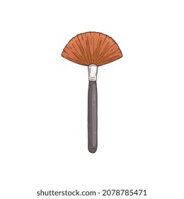 Cepillo de maquillaje para mezcla de roga o polvo. Herramienta cosmética profesional para hacer de la moda la belleza desnuda la confección de la cara. Ilustración de esbozo vectorial aislada en un fondo blanco.