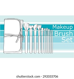 makeup brush set  on the background of yellow-green blots splashes background. vector illustration for your design, cosmetic banners, brochures and promotional items