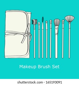 Makeup Brush Set  on a blue background