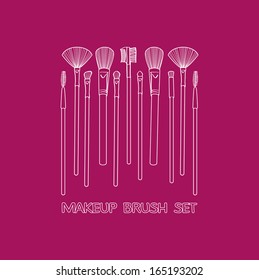 Makeup Brush Set painted by hand on a burgundy background