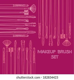 Makeup Brush Set painted by hand on a burgundy background