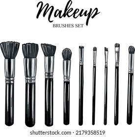 Makeup brush set. Vector image on a transparent background.