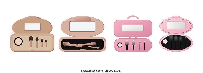Makeup brush sets in compact cases vector illustration