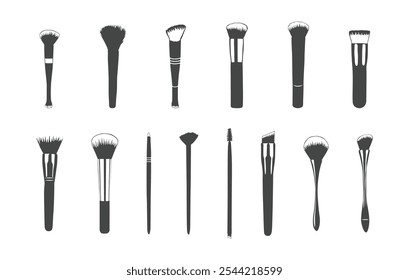 Makeup brush silhouette, Makeup brush vectors, Makeup brush logo,  Makeup brush vector illustration. 
